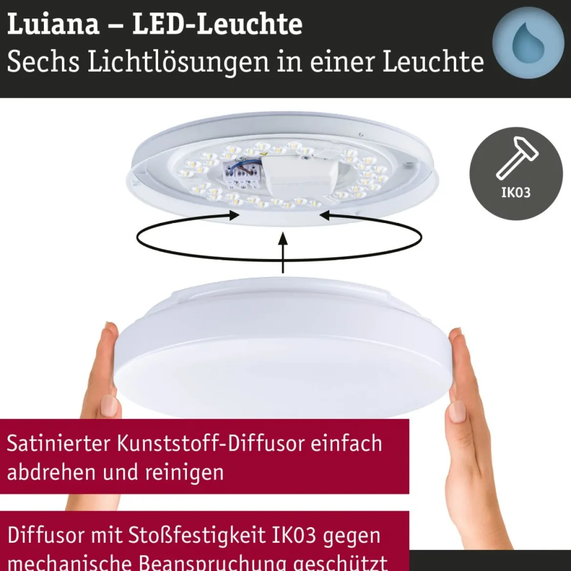 Paulmann 75408 LED Deckenleuchte Luiana 3000-5700K IP44 Weiß