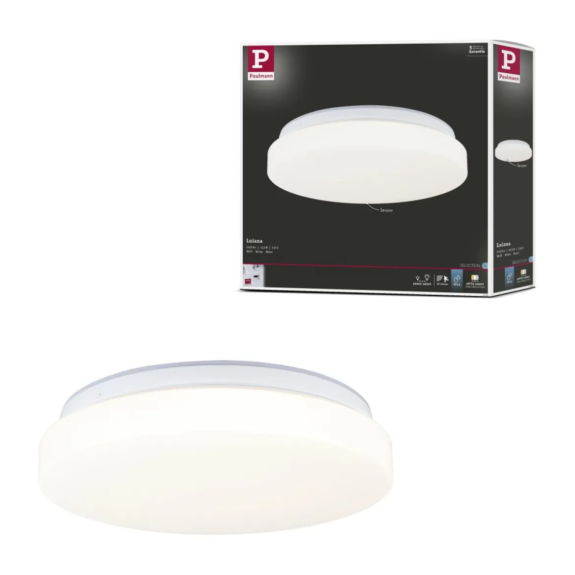 Paulmann 75409 LED Deckenleuchte Luiana Bewegungsmelder 3000-5700K IP44 Weiß