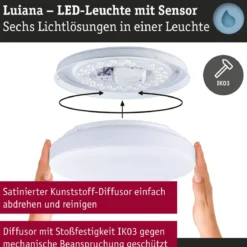 Paulmann 75409 LED Deckenleuchte Luiana Bewegungsmelder 3000-5700K IP44 Weiß