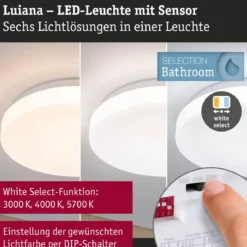 Paulmann 75409 LED Deckenleuchte Luiana Bewegungsmelder 3000-5700K IP44 Weiß