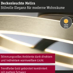Paulmann 94927 LED Deckenleuchte Melira 2700K 3-Step-Dim Schwarz Gold