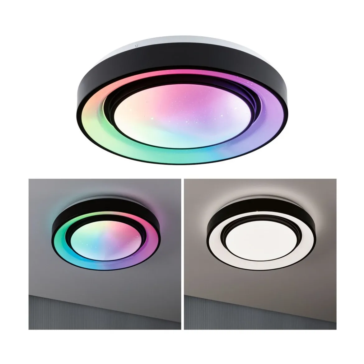 Paulmann 70544 LED Deckenleuchte Rainbow Regenbogeneffekt RGBW 375mm Schwarz Weiß