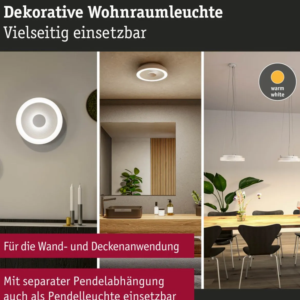 Paulmann 71177 LED Deckenleuchte Volea 3000K dimmbar Weiß Silber IP44