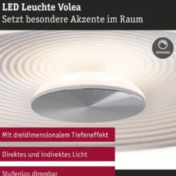 Paulmann 71177 LED Deckenleuchte Volea 3000K dimmbar Weiß Silber IP44
