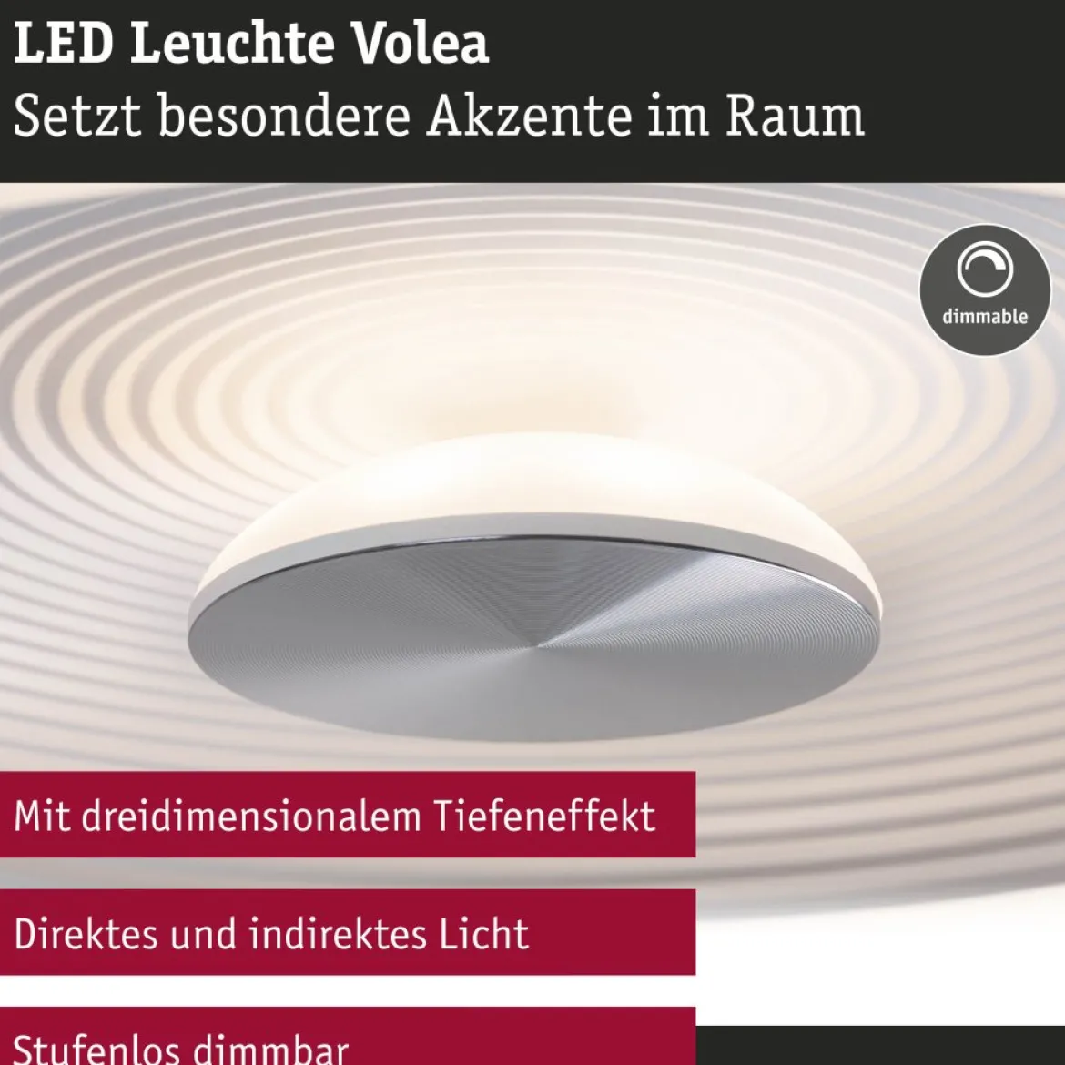 Paulmann 71177 LED Deckenleuchte Volea 3000K dimmbar Weiß Silber IP44
