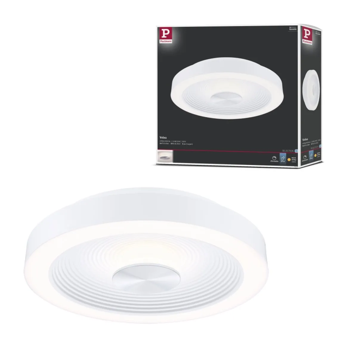 Paulmann 71177 LED Deckenleuchte Volea 3000K dimmbar Weiß Silber IP44