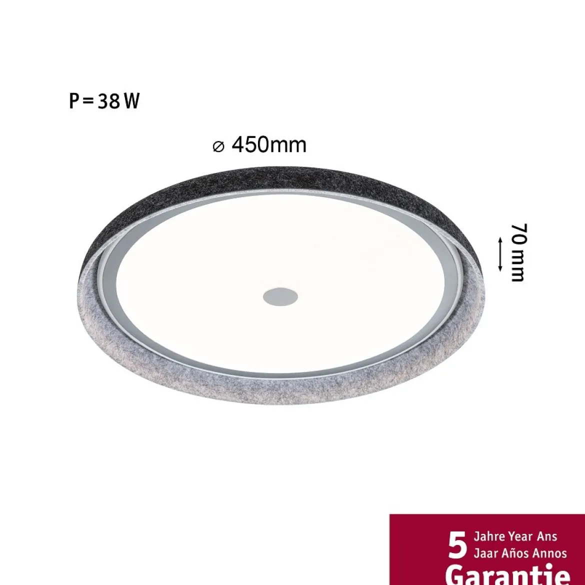 Paulmann 79981 LED Deckenleuchte Zarina 2700K 3400lm Filz anthrazit 3-Step Dim