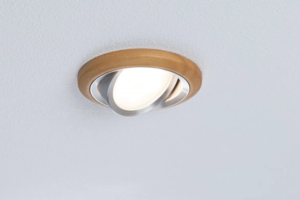 Paulmann 92239 LED Einbauleuchte Lanati 3er-Set schwenkbar 2700K Holzoptik Alu