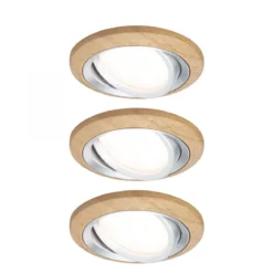 Paulmann 92239 LED Einbauleuchte Lanati 3er-Set schwenkbar 2700K Holzoptik Alu