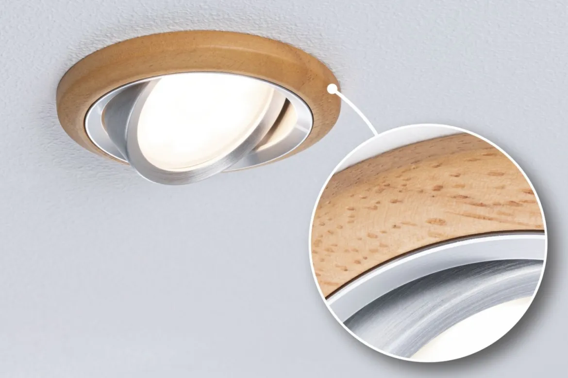 Paulmann 92240 LED Einbauleuchte Lanati schwenkbar 2700K Holzoptik Alu