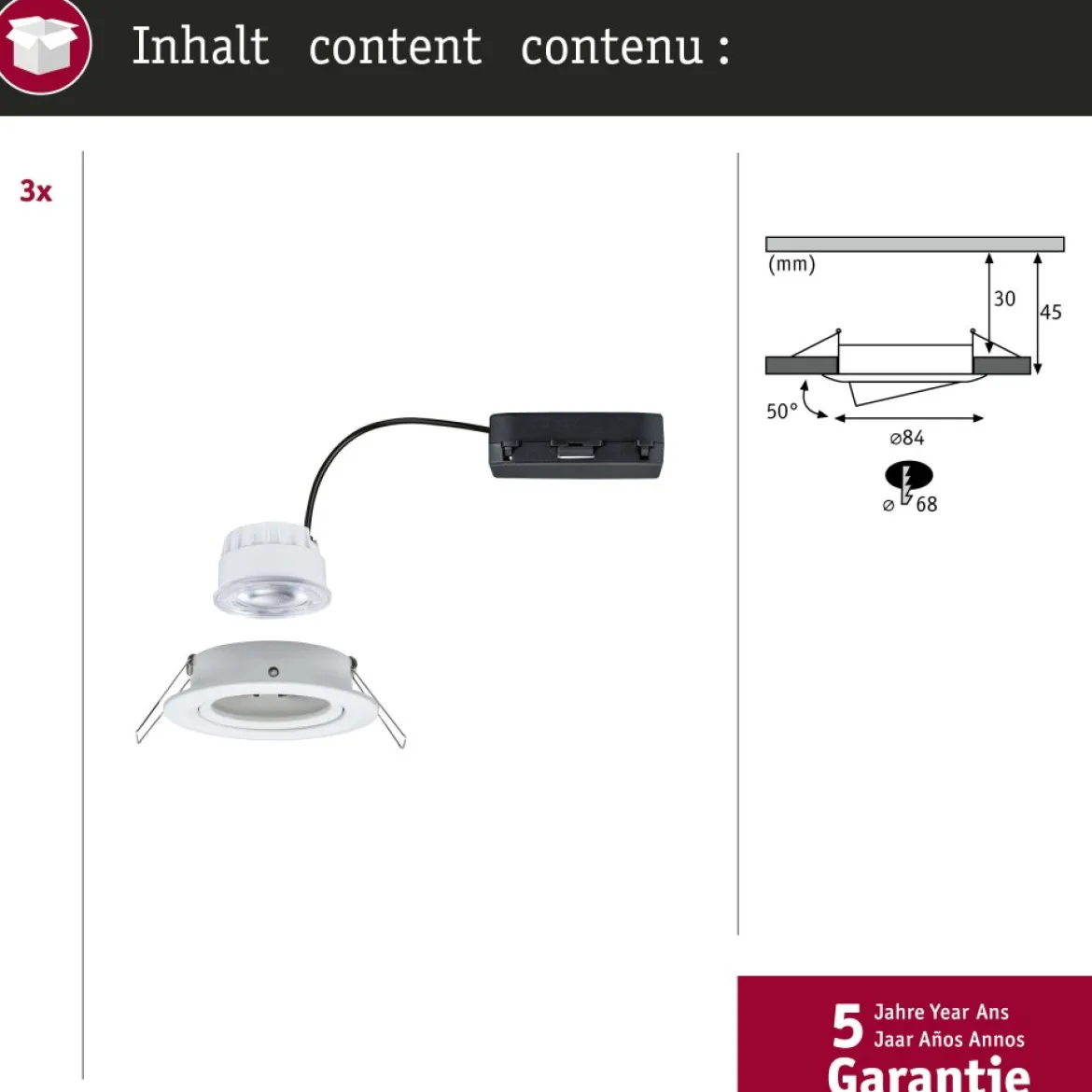 Paulmann 92455 LED Einbauleuchte Nova Coin 3er-Set rund 4000K Weiß