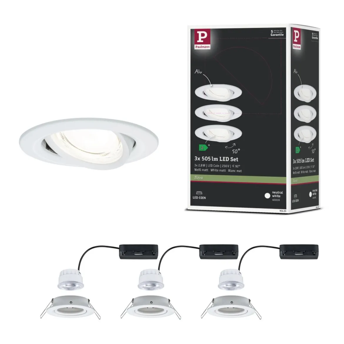 Paulmann 92455 LED Einbauleuchte Nova Coin 3er-Set rund 4000K Weiß