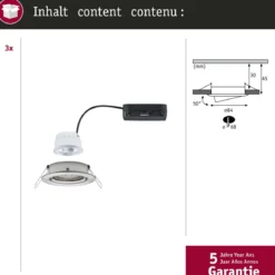 Paulmann 92456 LED Einbauleuchte Nova Coin 3er-Set rund 4000K Eisen gebürstet