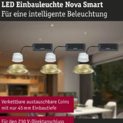 Paulmann 92436 LED Einbauleuchte Nova Coin 3er-Set Zigbee RGBW Gold matt