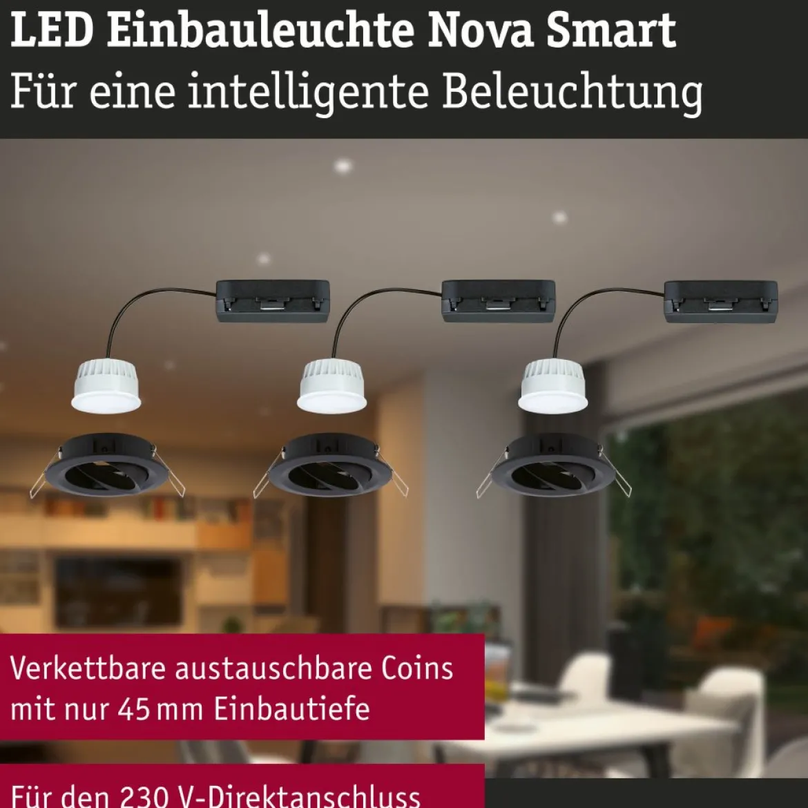 Paulmann 92437 LED Einbauleuchte Nova Coin 3er-Set Zigbee RGBW Schwarz matt
