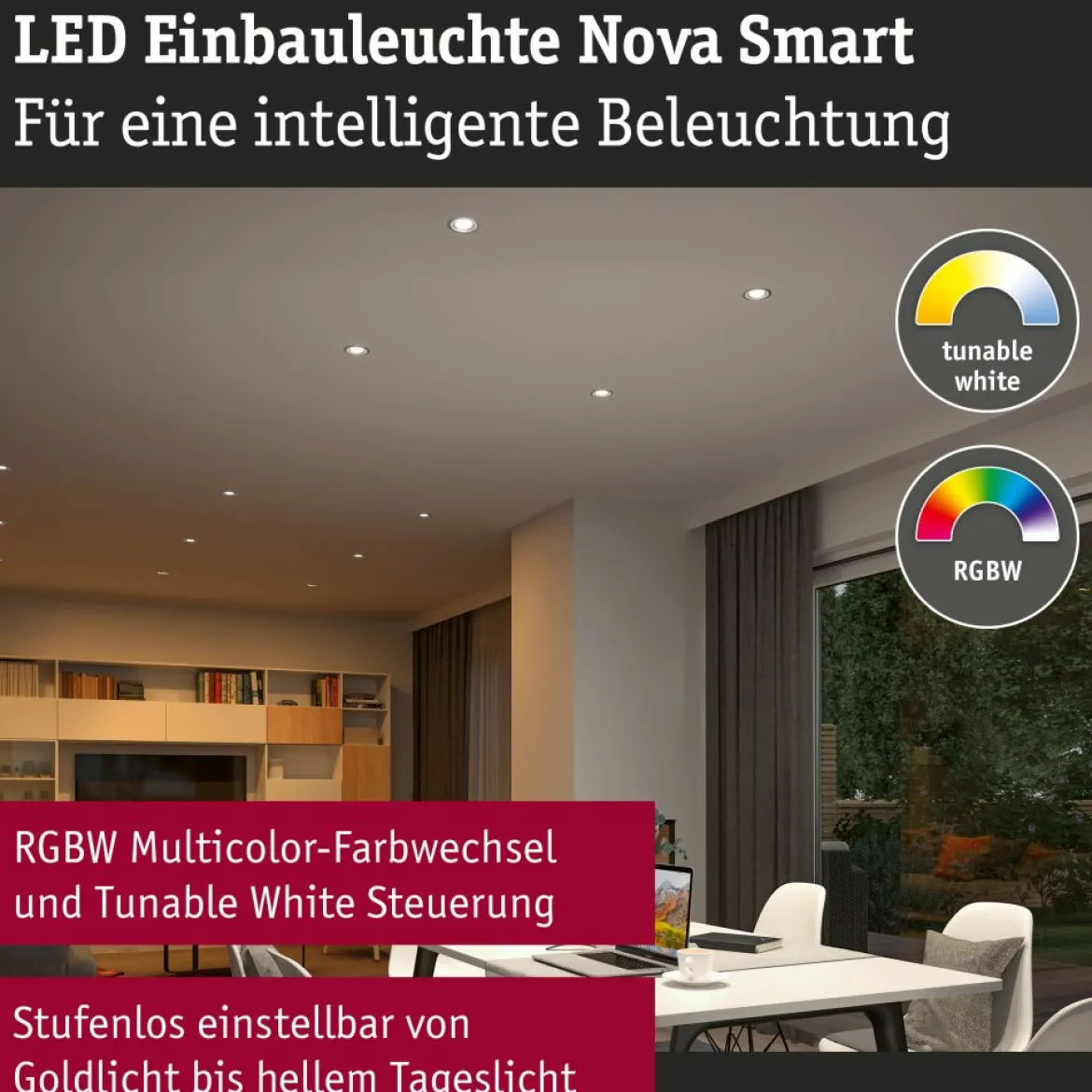 Paulmann 92437 LED Einbauleuchte Nova Coin 3er-Set Zigbee RGBW Schwarz matt