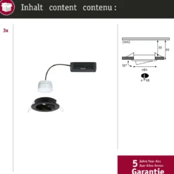 Paulmann 92437 LED Einbauleuchte Nova Coin 3er-Set Zigbee RGBW Schwarz matt