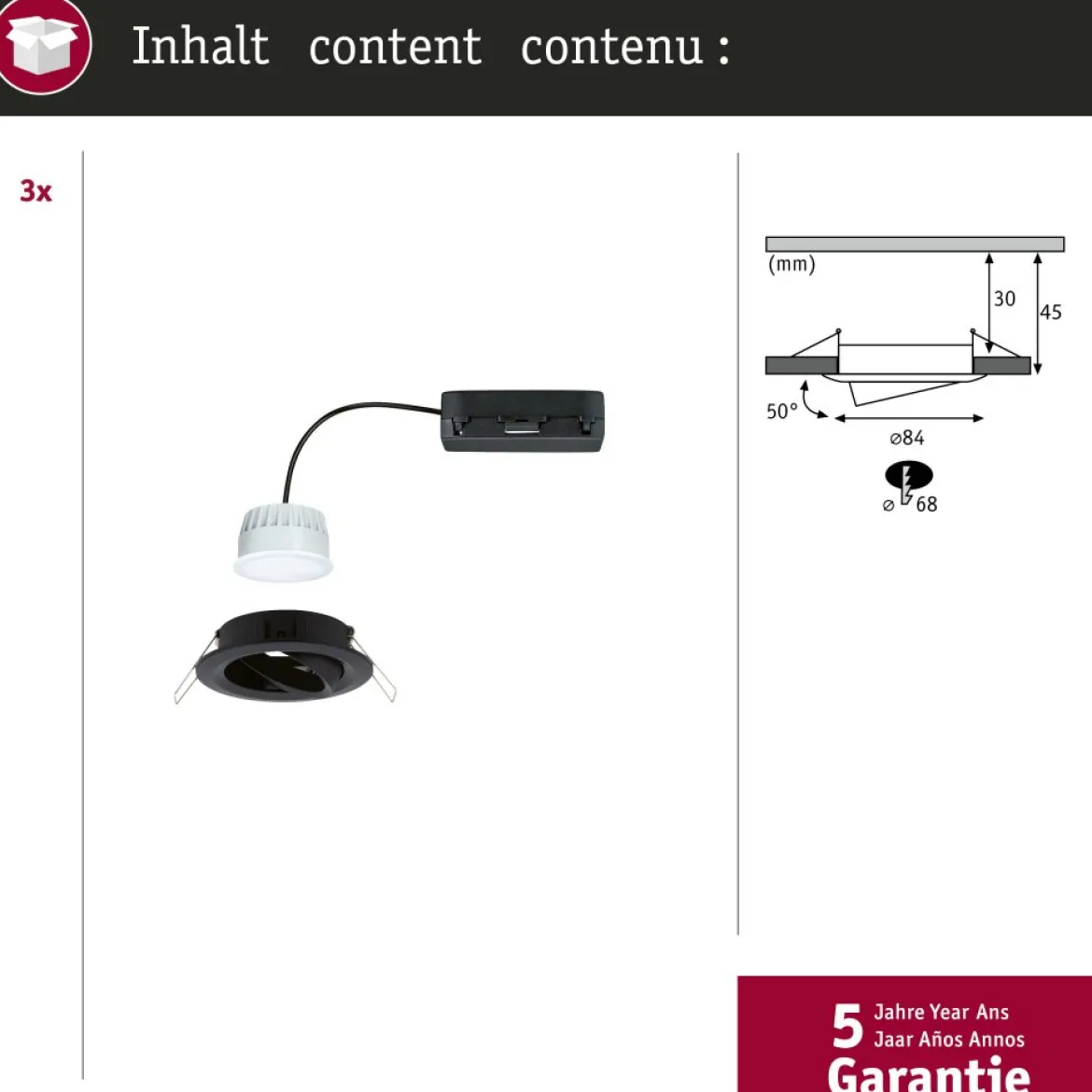 Paulmann 92437 LED Einbauleuchte Nova Coin 3er-Set Zigbee RGBW Schwarz matt