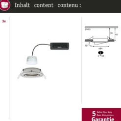 Paulmann 92441 LED Einbauleuchte Nova Coin 3er-Set Zigbee Tunable White Eisen gebürstet