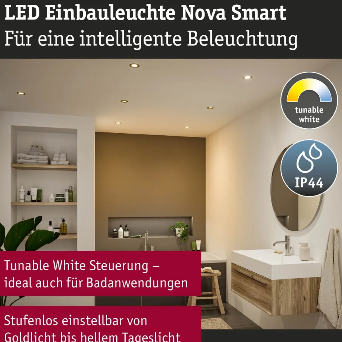 Paulmann 92442 LED Einbauleuchte Nova Coin 3er-Set Zigbee Tunable White Weiß matt IP44