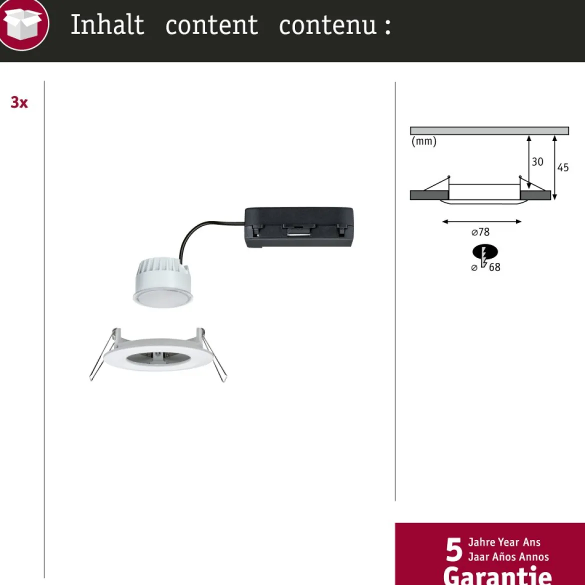 Paulmann 92442 LED Einbauleuchte Nova Coin 3er-Set Zigbee Tunable White Weiß matt IP44