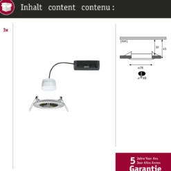 Paulmann 92443 LED Einbauleuchte Nova Coin 3er-Set Zigbee Tunable White Eisen gebürstet IP44