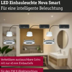 Paulmann 92444 LED Einbauleuchte Nova Coin 3er-Set Zigbee Tunable White Alu gedreht IP44