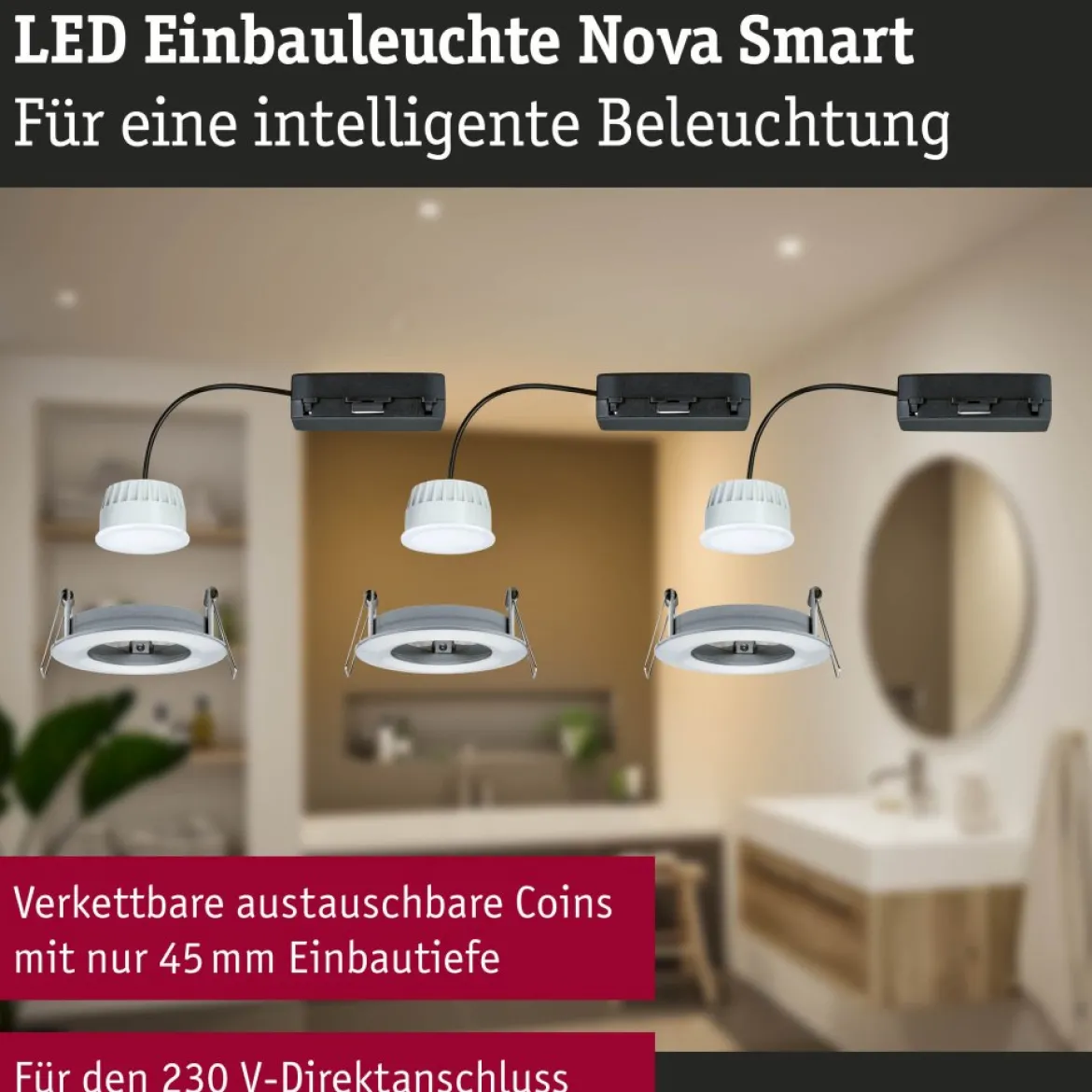 Paulmann 92448 LED Einbauleuchte Nova Coin Zigbee Tunable White Eisen gebürstet IP44