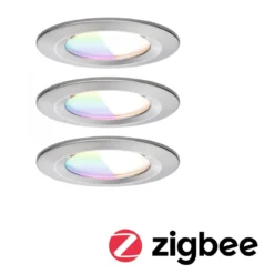 Paulmann 92450 LED Einbauleuchte Nova Coin 3er-Set Zigbee RGBW Eisen gebürstet IP44
