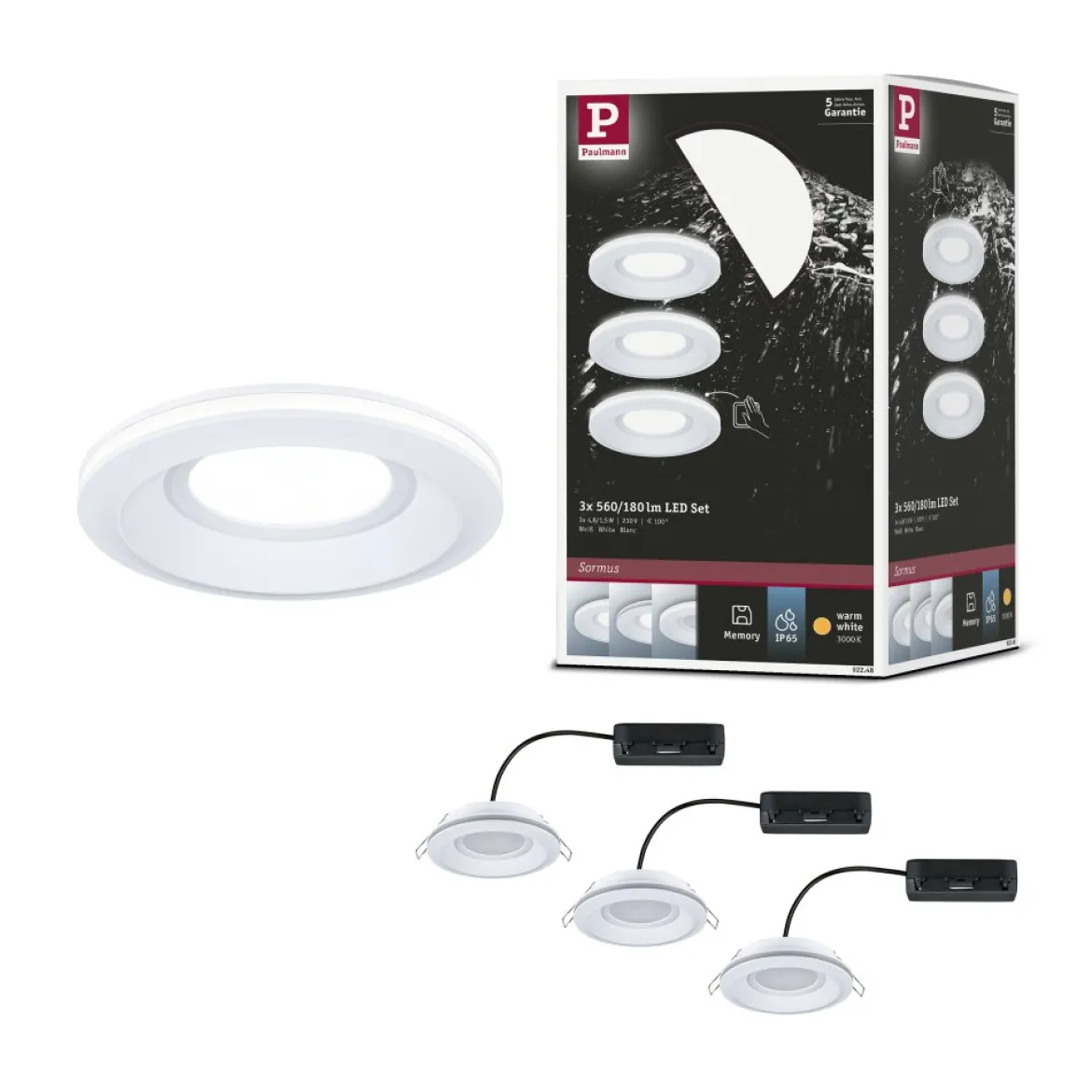 Paulmann 92248 LED Einbauleuchte Sormus 10cm 3er-Set IP65 rund weiß