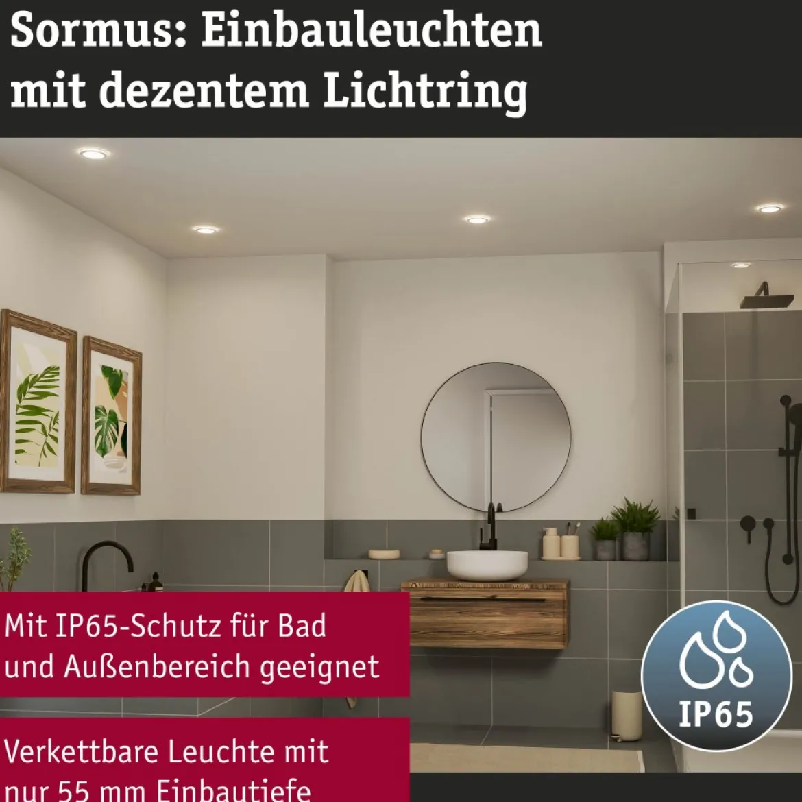 Paulmann 92248 LED Einbauleuchte Sormus 10cm 3er-Set IP65 rund weiß