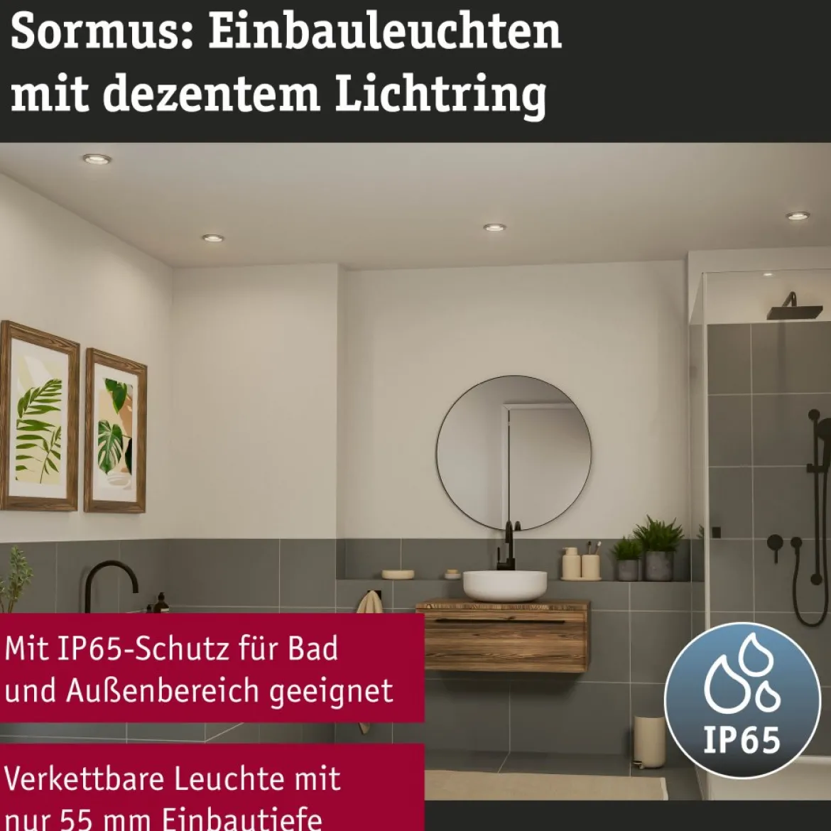 Paulmann 92250 LED Einbauleuchte Sormus 10cm 3er-Set IP65 rund chrom