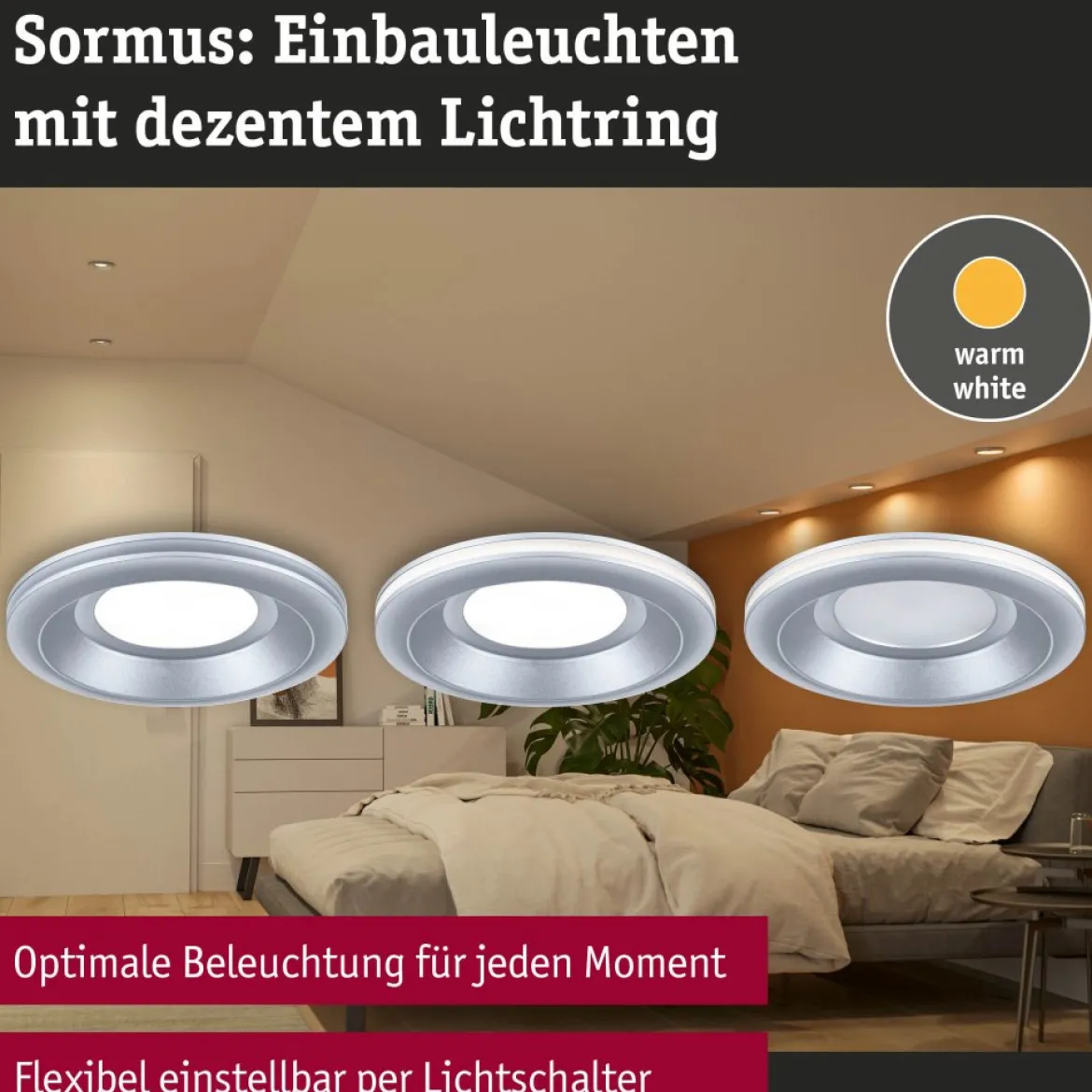 Paulmann 92250 LED Einbauleuchte Sormus 10cm 3er-Set IP65 rund chrom