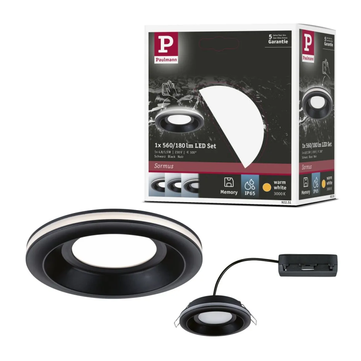 Paulmann 92251 LED Einbauleuchte Sormus 10cm Einzelleuchte IP65 rund schwarz