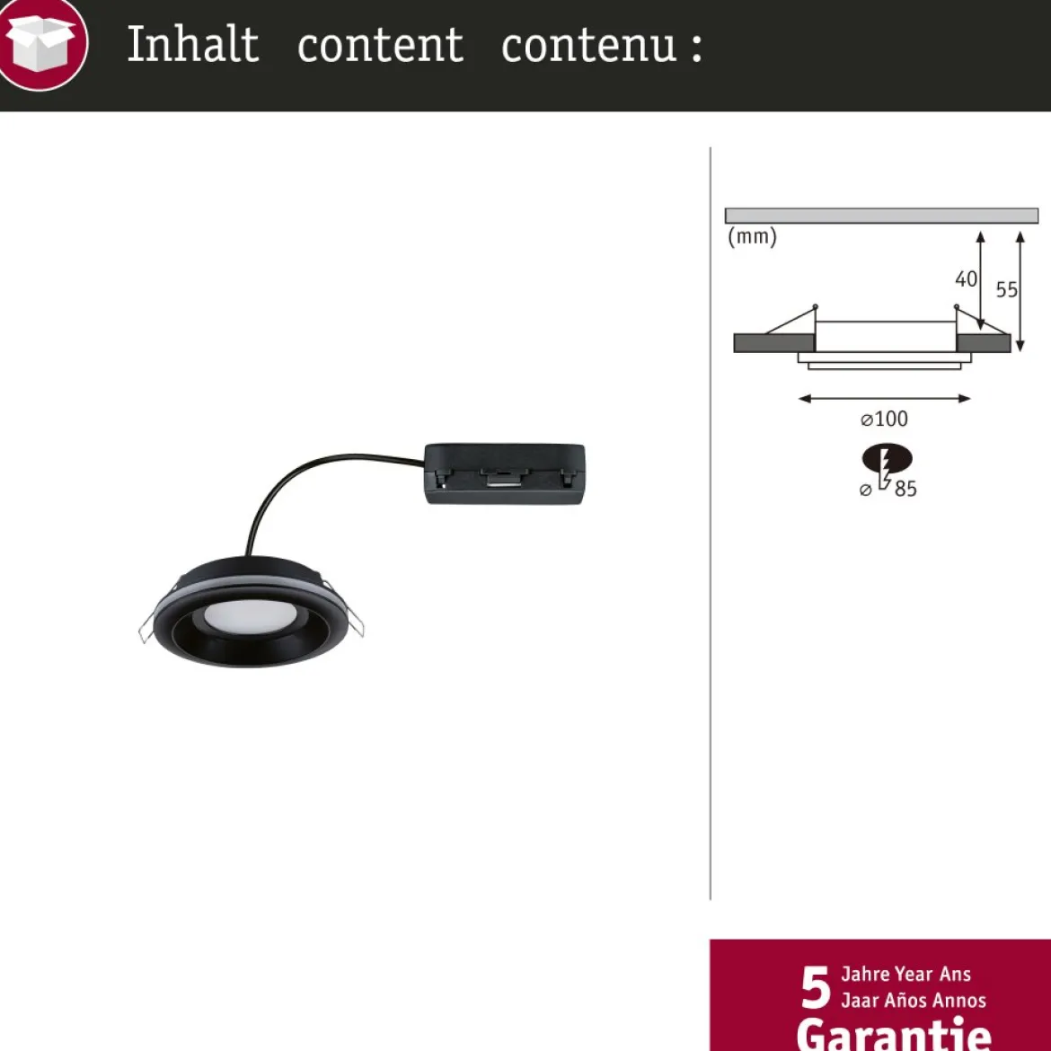 Paulmann 92251 LED Einbauleuchte Sormus 10cm Einzelleuchte IP65 rund schwarz
