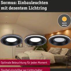 Paulmann 92252 LED Einbauleuchte Sormus 10cm 3er-Set IP65 rund schwarz