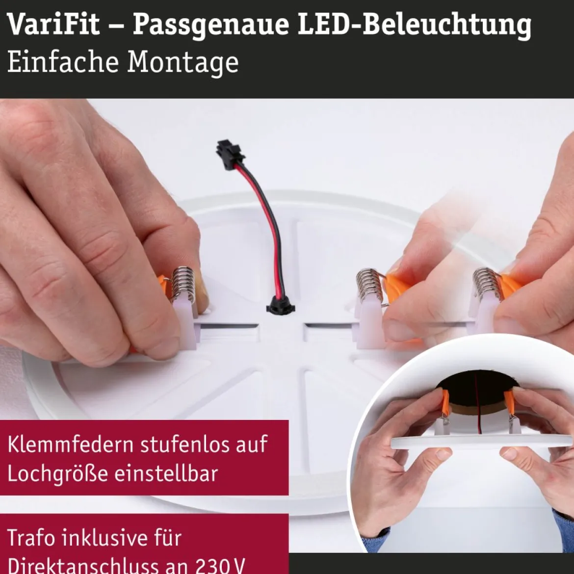Paulmann 93068 LED Einbaupanel Veluna VariFit rund 215mm IP44 3-Stufen-dimmbar
