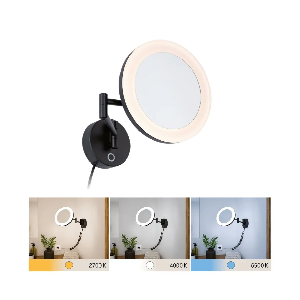 Paulmann 71149 LED Kosmetikspiegel Masua WhiteSwitch IP44 Schwarz