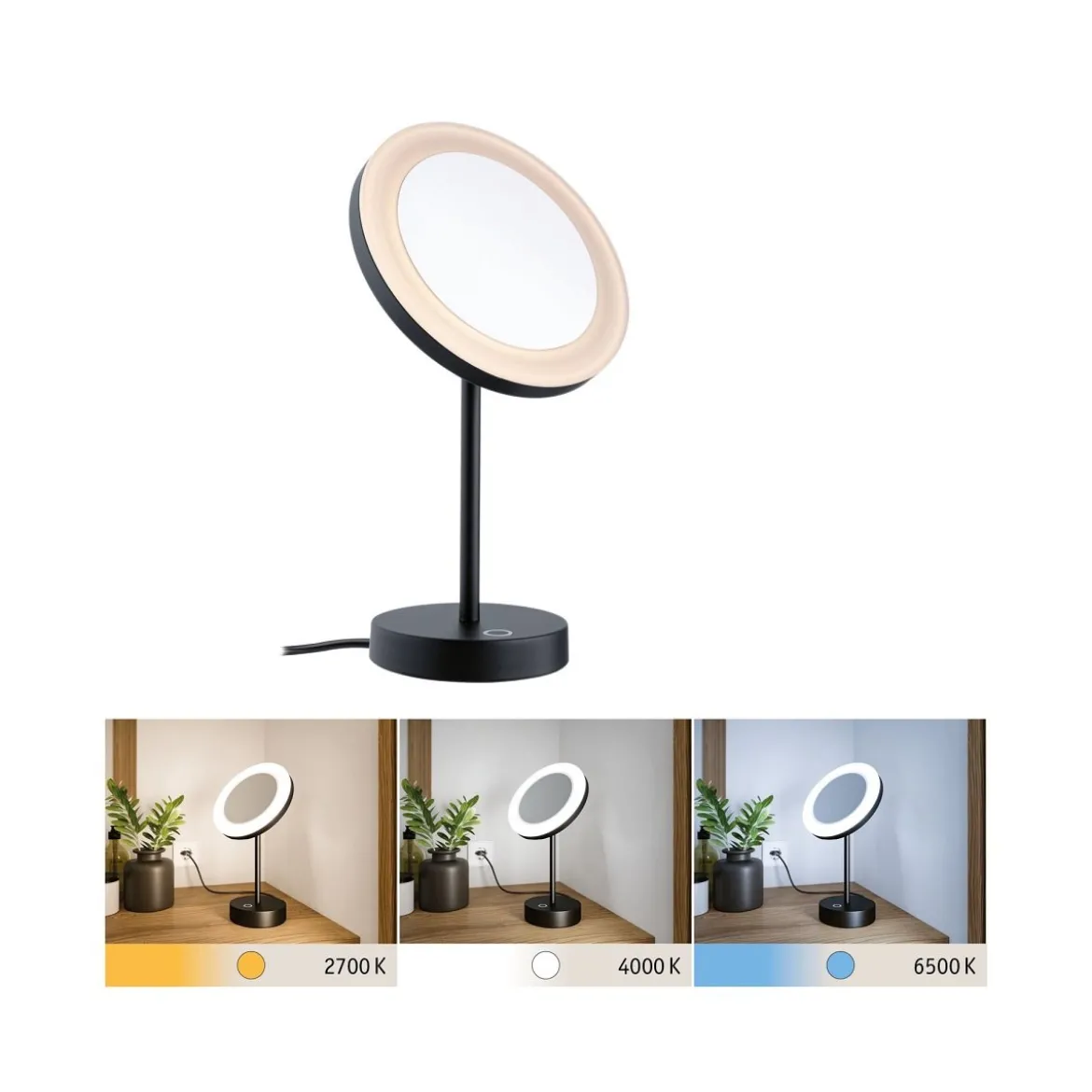 Paulmann 71151 LED Kosmetikspiegel Masua freistehend WhiteSwitch IP44 Schwarz