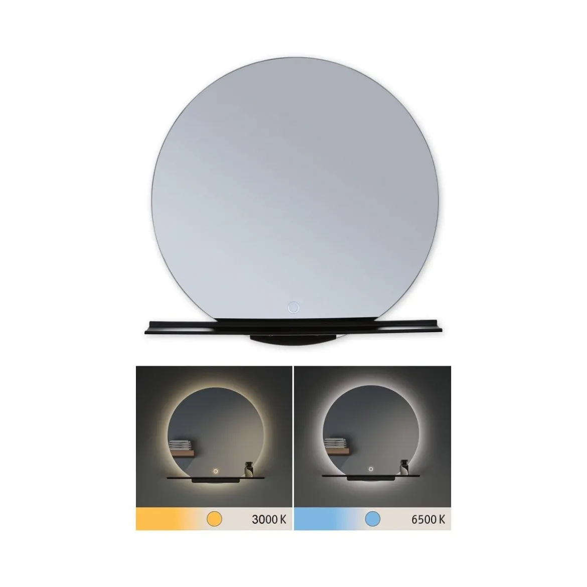 Paulmann 71091 LED Leuchtspiegel Miro IP44 Tunable White Schwarz 50cm 3000K