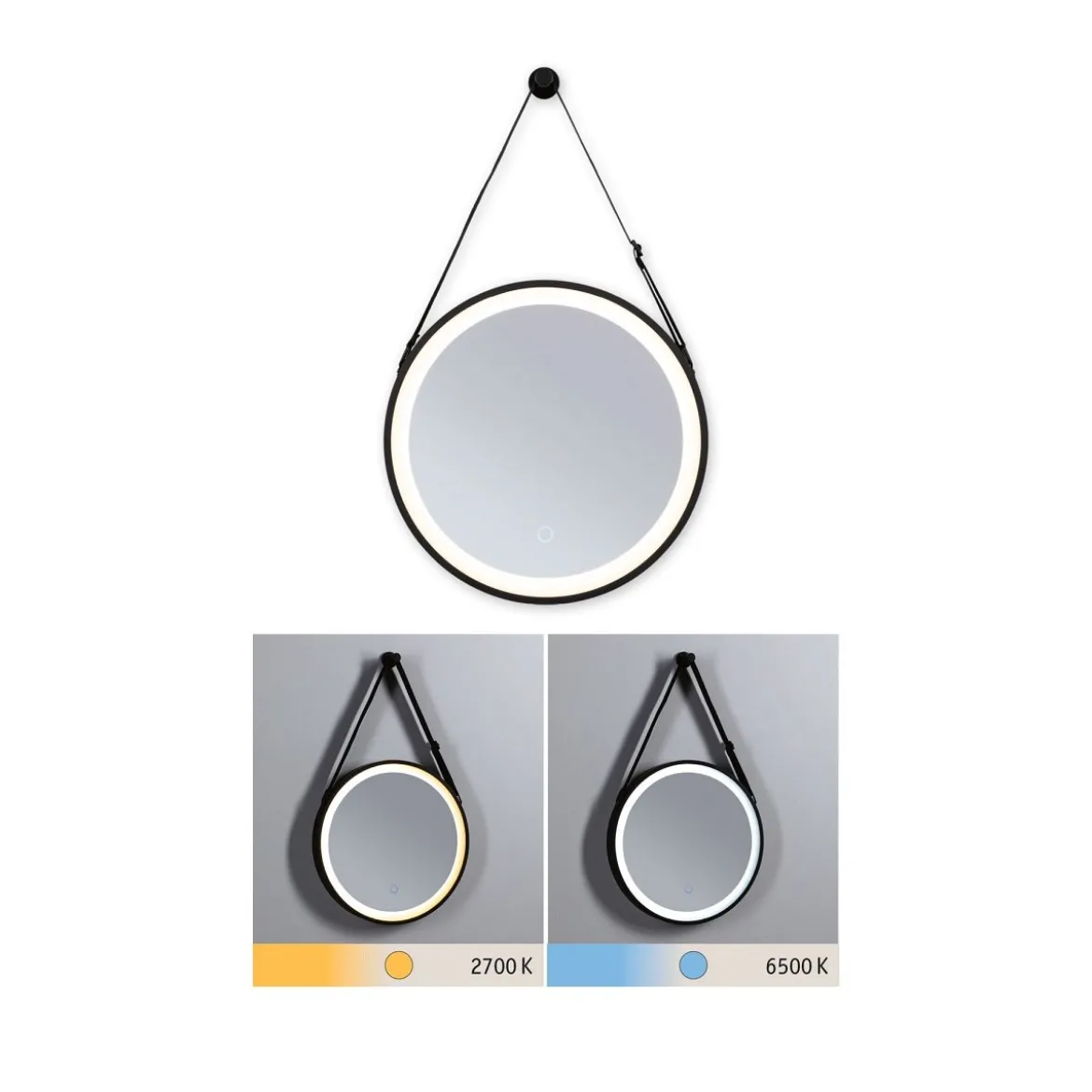 Paulmann 71092 LED Leuchtspiegel Miro IP44 Tunable White Schwarz 40cm 2700K