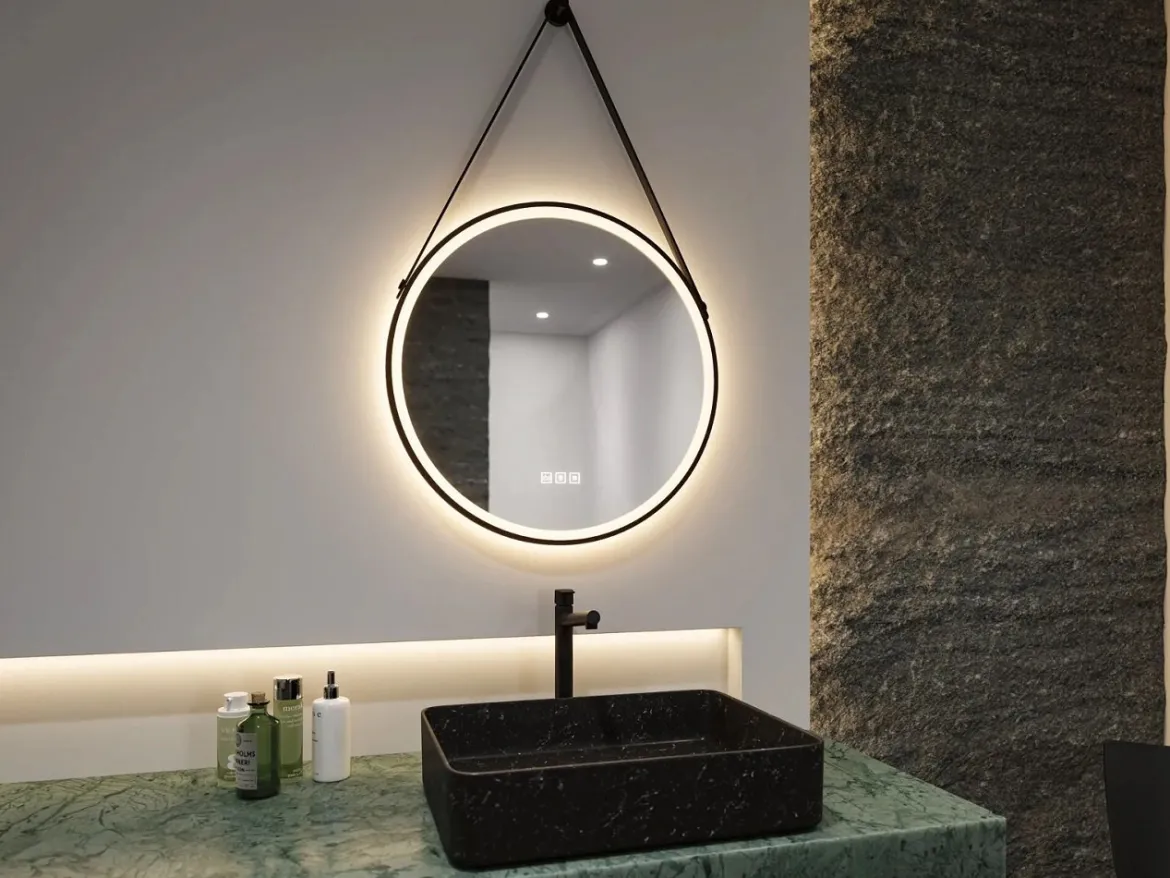 Paulmann 71089 LED Leuchtspiegel Mirra rund schwarz WhiteSwitch dimmbar mit Aufhängung