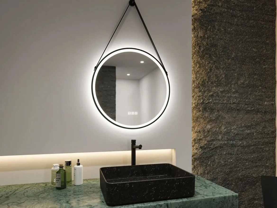Paulmann 71089 LED Leuchtspiegel Mirra rund schwarz WhiteSwitch dimmbar mit Aufhängung
