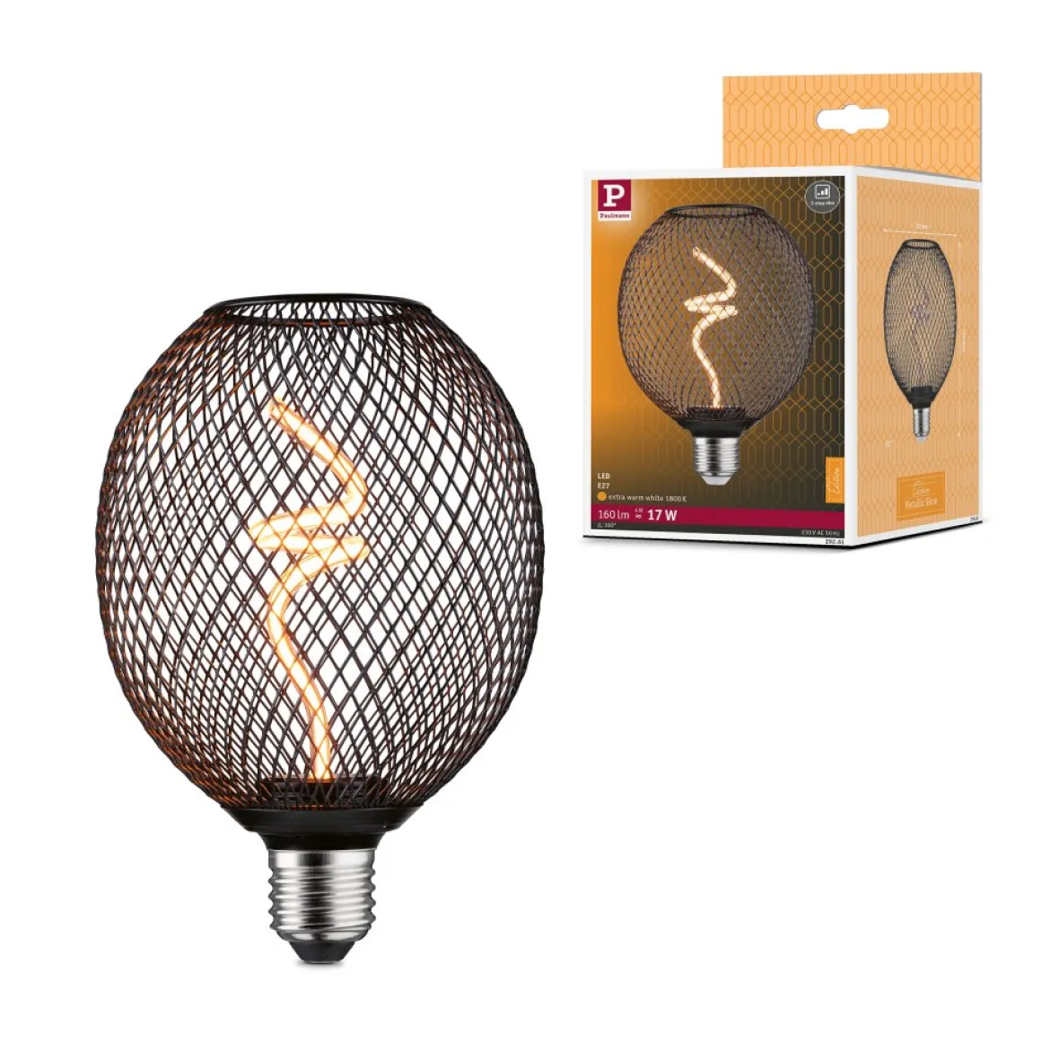 Paulmann 29261 LED Lichtquelle Globe Metallic Glow E27 Goldlicht schwarz dimmbar