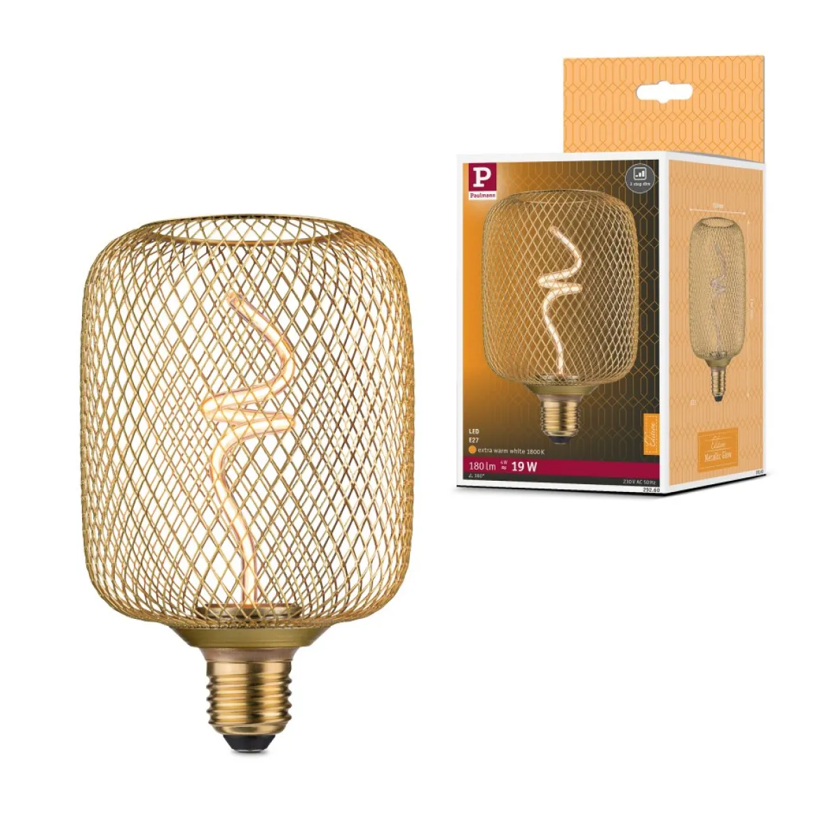 Paulmann 29260 LED Lichtquelle Zyl Metallic Glow E27 Goldlicht messing dimmbar