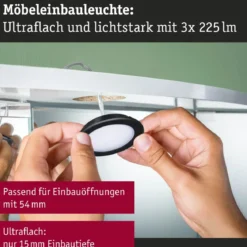 Paulmann 93117 LED Möbeleinbauleuchten 3er Set 3000K Schwarz