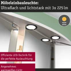 Paulmann 93117 LED Möbeleinbauleuchten 3er Set 3000K Schwarz