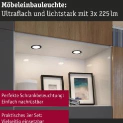 Paulmann 93122 LED Möbeleinbauleuchten 3er Set 4000K Schwarz