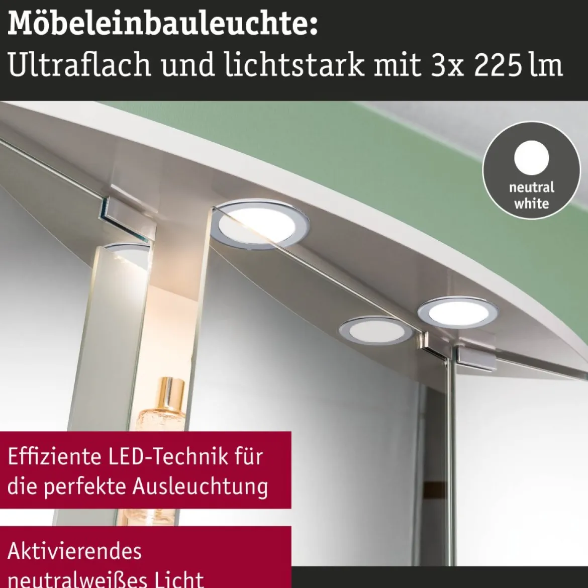 Paulmann 93123 LED Möbeleinbauleuchten 3er Set 4000K Chrom