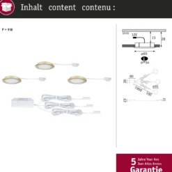 Paulmann 93124 LED Möbeleinbauleuchten 3er Set 4000K Gold matt